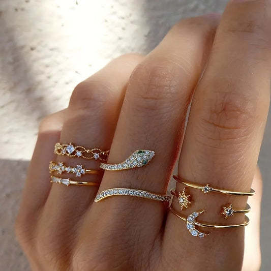 Vintage Golden Bright Ring Pack-Maryam Jewelry