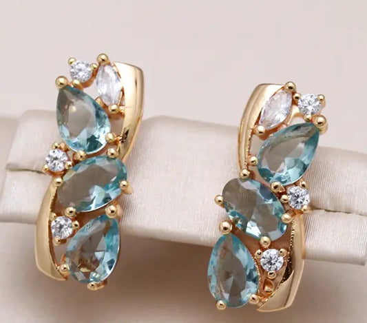 Turquoise Crystal Earrings in Gold-Maryam Jewelry