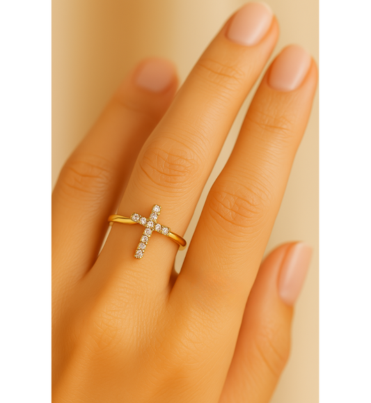 Gold Crystal Cross Resizable Ring-Maryam Jewelry