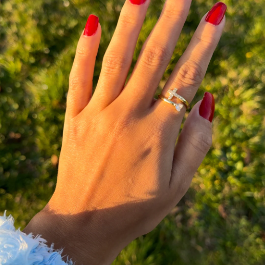 Gold Sparkling Heart Cross Resizable Ring-Maryam Jewelry