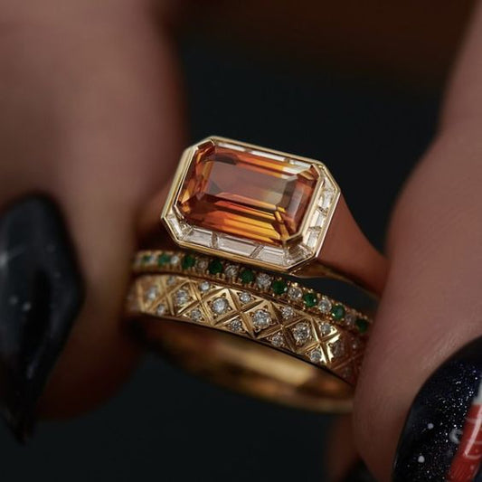 Vintage Orange Zirconia Golden Ring Set-Maryam Jewelry