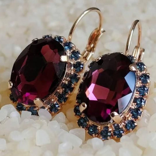 Vintage Garnet Blue Zirconia Earrings-Maryam Jewelry