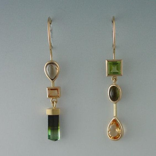 Vintage Dangling Green & Orange Earrings-Maryam Jewelry