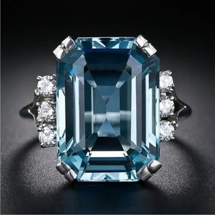 Vintage Blue Cubic Zirconia Silver Ring-Maryam Jewelry