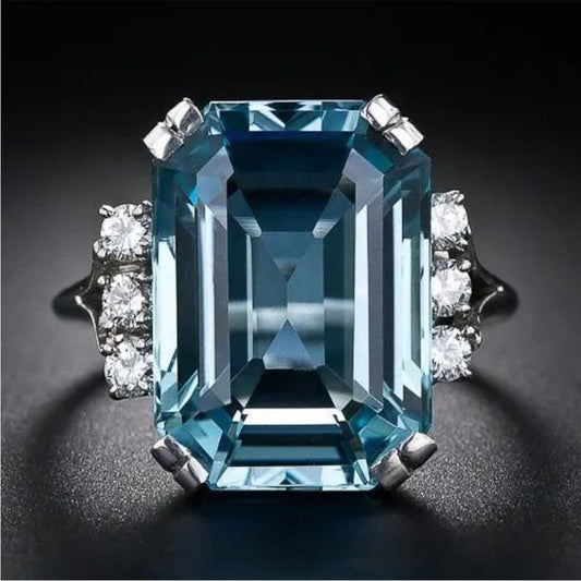 Vintage Blue Cubic Zirconia Silver Ring-Maryam Jewelry