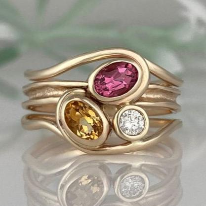 Vintage Layered Warm Glass Gold Ring-Maryam Jewelry