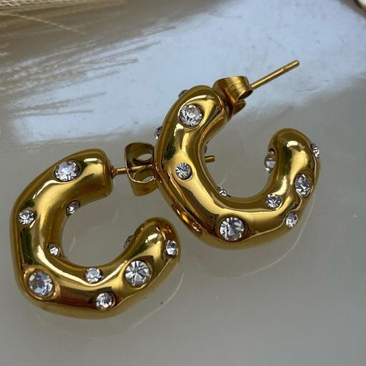 Vintage Gold Inlaid Crystals Earrings-Maryam Jewelry