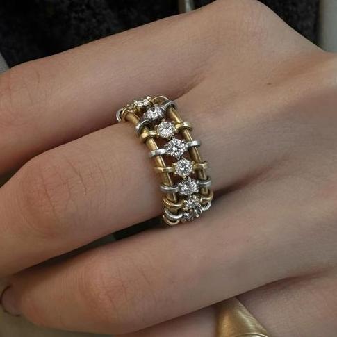 Vintage Zirconia Chained Golden Ring-Maryam Jewelry