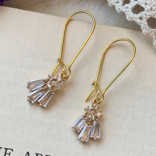 Vintage Dangling Glass Gold Earrings-Maryam Jewelry