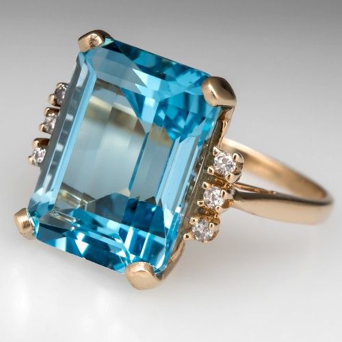 Vintage Blue Ocean Glass & Zirconia Gold Ring-Maryam Jewelry