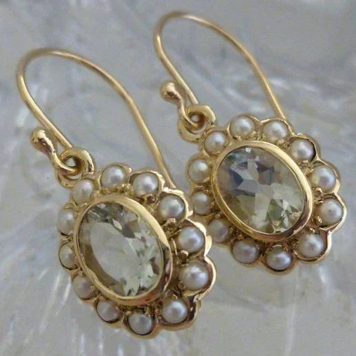 Vintage Pearl & Green Glass Earrings-Maryam Jewelry