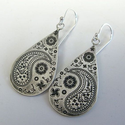 Vintage Drop Symbol Silver Earrings-Maryam Jewelry