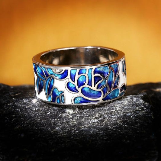 Vintage Enamel Blue Silver Ring-Maryam Jewelry