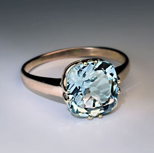 Vintage Blue Crystaline Gold Ring-Maryam Jewelry