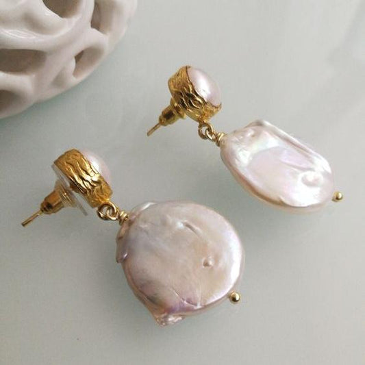 Vintage Rounded Barroque Pearl Earrings-Maryam Jewelry