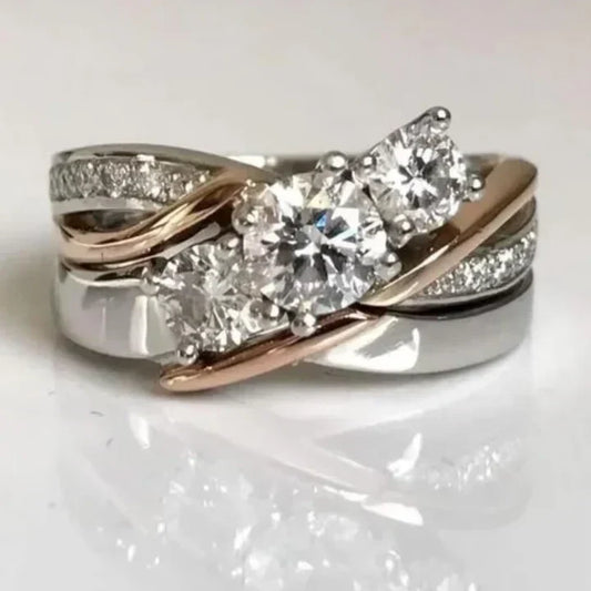 Vintage Gold & Silver Zirconia Ring-Maryam Jewelry