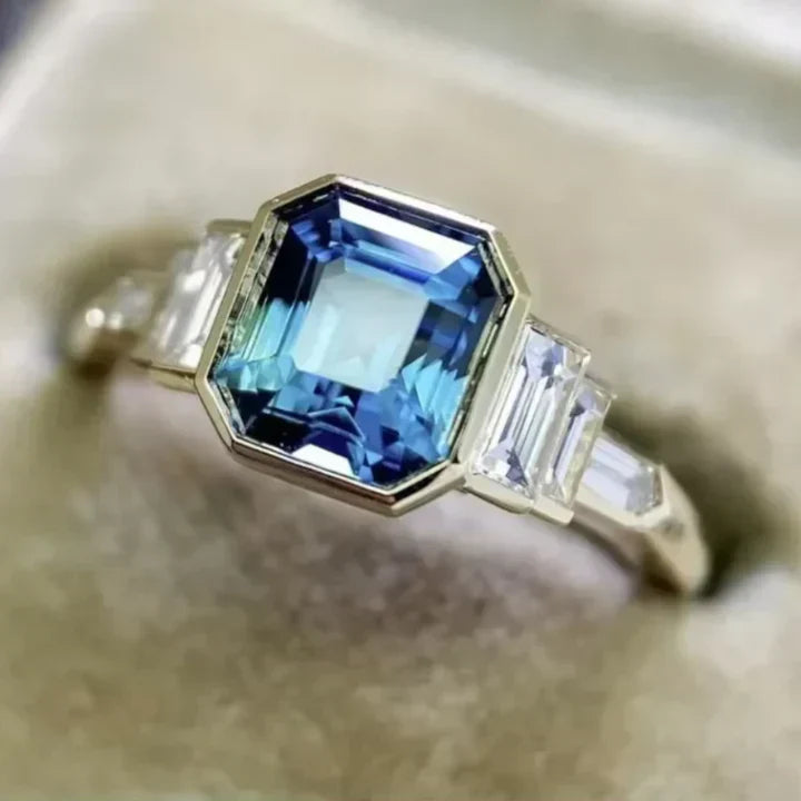 Vintage Blue Glass Zirconia Ring-Maryam Jewelry