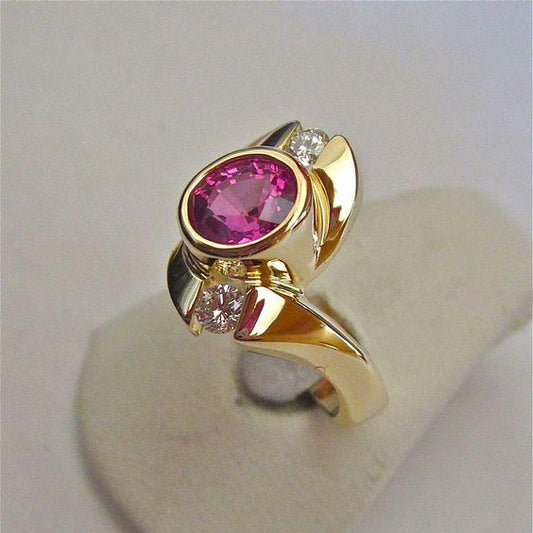 Vintage Garnet Rounded Glass Gold Ring-Maryam Jewelry