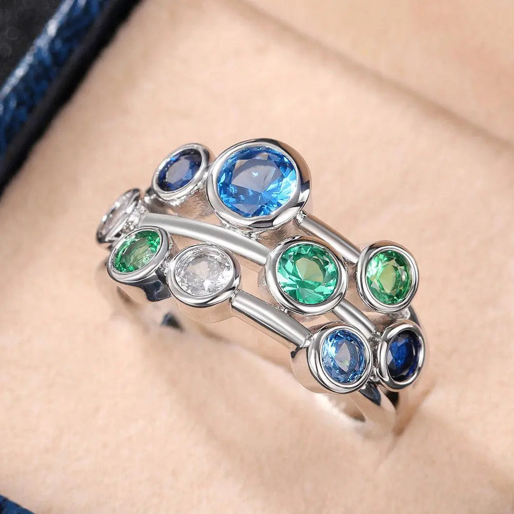 Blue ring with vintage crystals-Maryam Jewelry