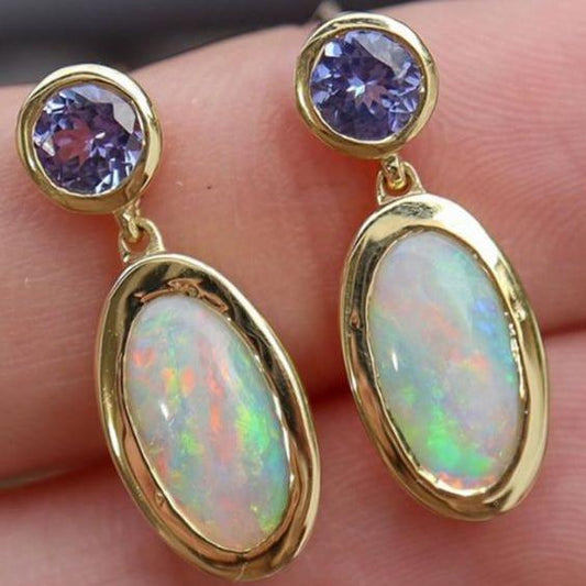 Vintage Opal Golden Earrings-Maryam Jewelry
