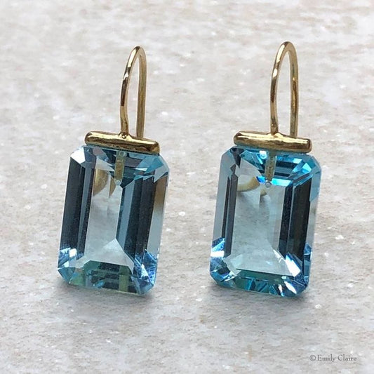 Vintage Rectangular Blue Glass Earrings-Maryam Jewelry
