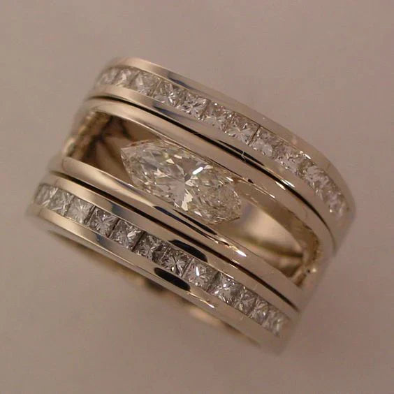 Vintage Silver Zirconia Inlaid Ring-Maryam Jewelry