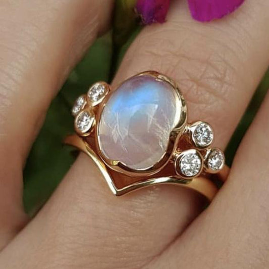 Vintage Moonstone Drop Ring-Maryam Jewelry