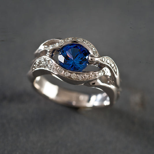Vintage Blue Crystal Eye Silver Ring-Maryam Jewelry