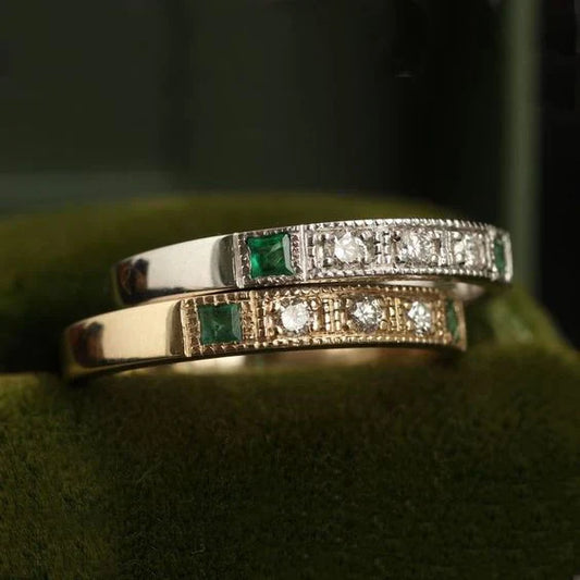 Vintage Inlaid Green Zirconia Ring-Maryam Jewelry