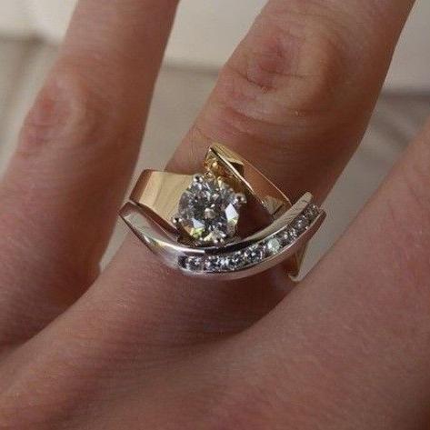 Vintage Irregular Gold & Silver Zirconia Ring-Maryam Jewelry