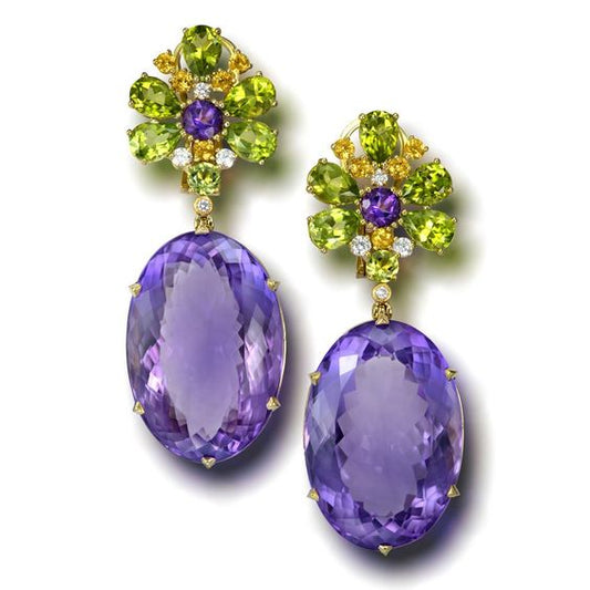 Vintage Purple Glass Green Earrings-Maryam Jewelry