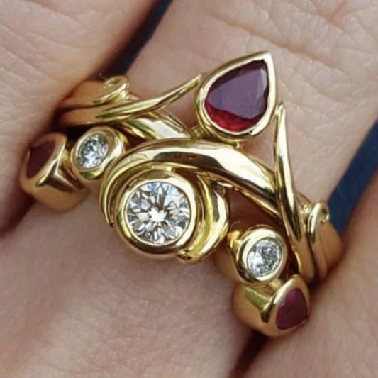 Vintage Red Drop Zirconia Golden Ring-Maryam Jewelry