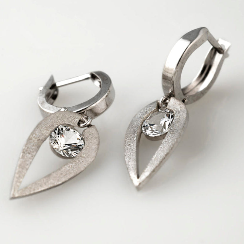 Vintage Silver Forged Zirconia Earrings-Maryam Jewelry