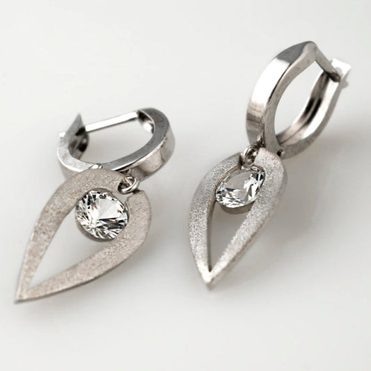 Vintage Silver Forged Zirconia Earrings-Maryam Jewelry