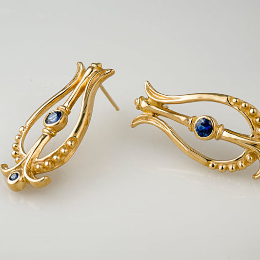 Vintage Blue Nautilus Gold Earrings-Maryam Jewelry