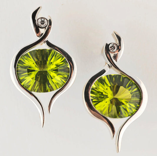 Vintage Olive Crystal Silver Earrings-Maryam Jewelry