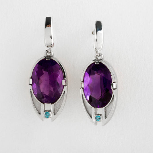 Vintage Purple Rounded Silver Earrings-Maryam Jewelry