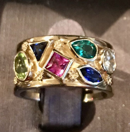 Vintage Colorful Gold Crystals Ring-Maryam Jewelry
