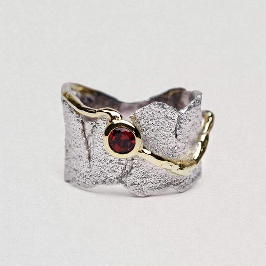 Vintage Silver Forged Red Crystal Ring-Maryam Jewelry