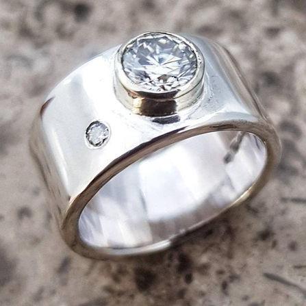 Vintage White Glass Silvered Ring-Maryam Jewelry