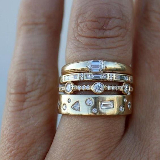 Vintage Gold Inlaid Glass Ring Set-Maryam Jewelry