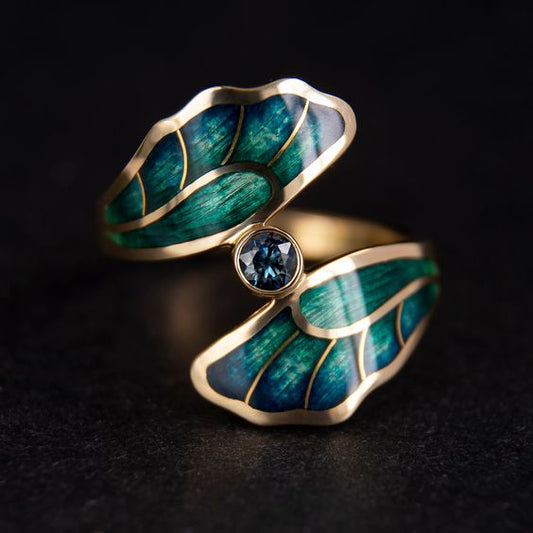 Vintage Enamel Green & Blue Spiral Ring-Maryam Jewelry