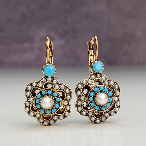 Vintage Blue Mandala Stone Earrings-Maryam Jewelry