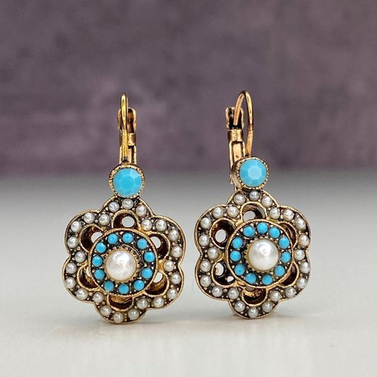 Vintage Blue Mandala Stone Earrings-Maryam Jewelry