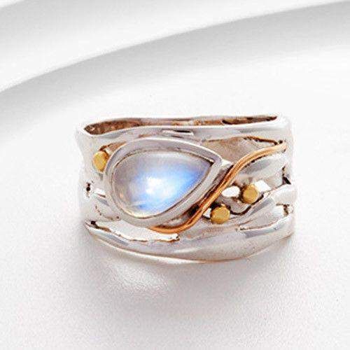 Vintage Moonstone Layered Silver Ring-Maryam Jewelry