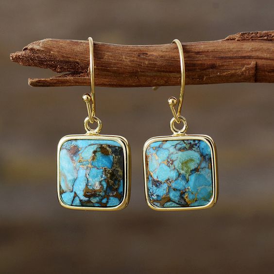 Vintage Cubic Blue Stone Earrings-Maryam Jewelry