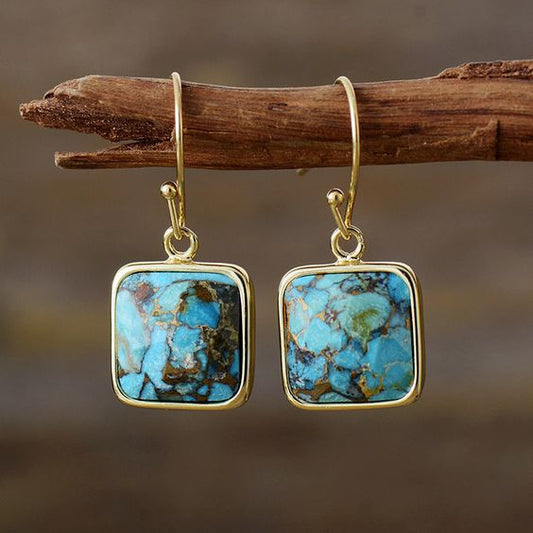 Vintage Cubic Blue Stone Earrings-Maryam Jewelry