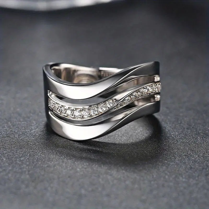 Vintage Wavy Bright Layered Silver Ring-Maryam Jewelry