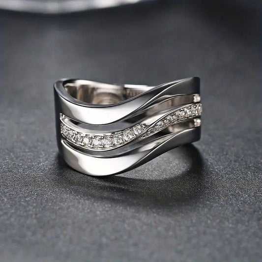 Vintage Wavy Bright Layered Silver Ring-Maryam Jewelry