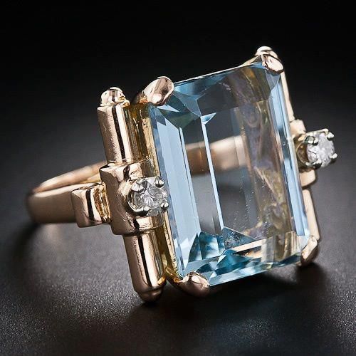 Vintage Blue Gold Crystal Ring-Maryam Jewelry